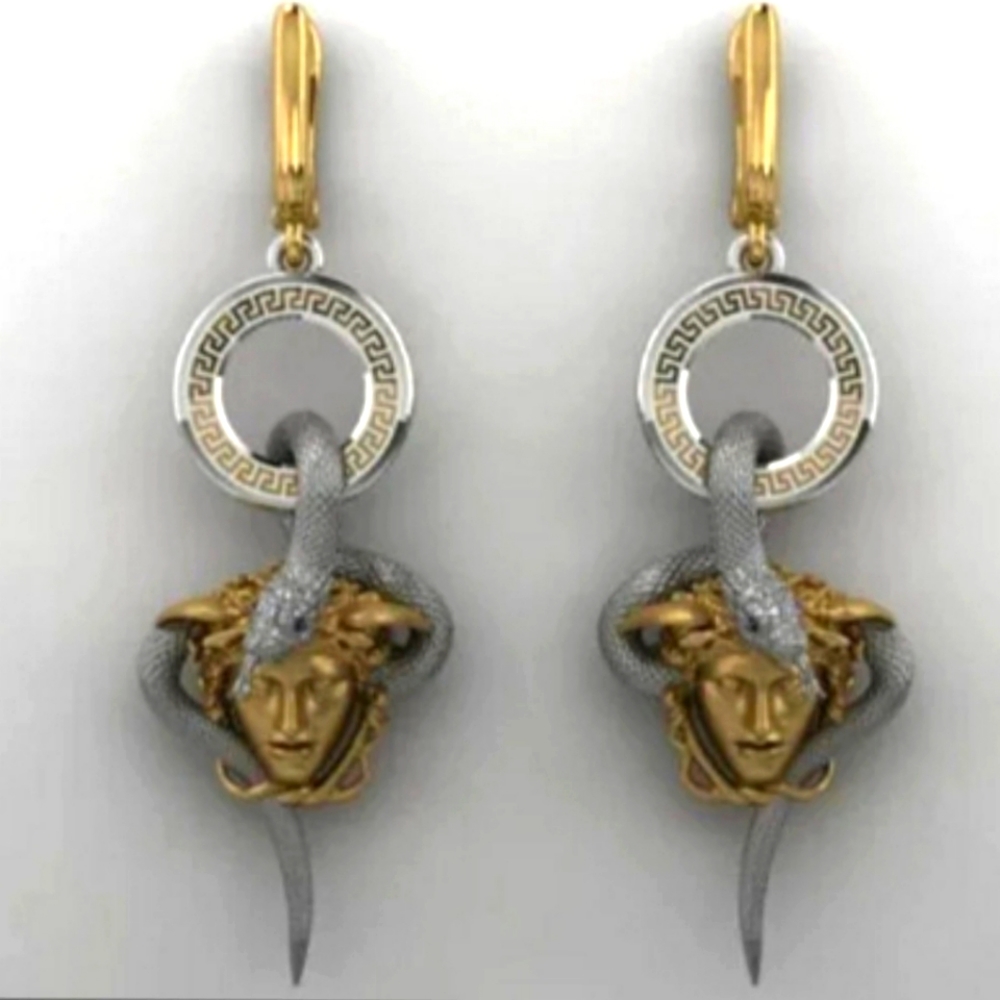 Medusa Sterling Silver Stamp Dangle Earrings